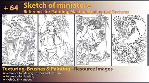 +64 Sketch of MINIATURE Reference for Painting, Making Brushes & Textures