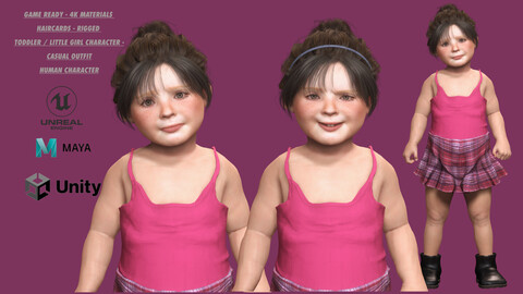 AAA 3D REALISTIC HUMAN RIGGED CHARACTER -EUROPEAN KIDS / TODDLER / LITTLE GIRL 01