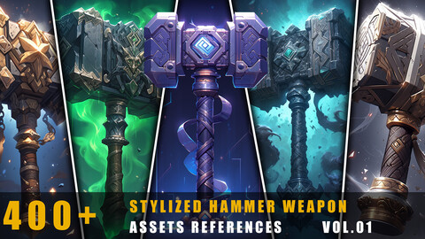 400+ Stylized Hammer Weapon - Assets References Vol.01