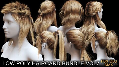 Low Poly game ready haircard bundle vol7 (max fbx obj)