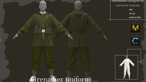 Grenadier uniform__Male_Marvelous Designer Project_For Zbrush Practice_Clo3d