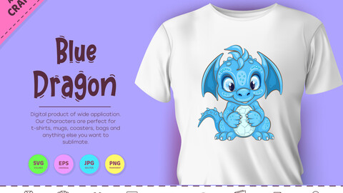 Blue cartoon Dragon. Fantasy clipart.