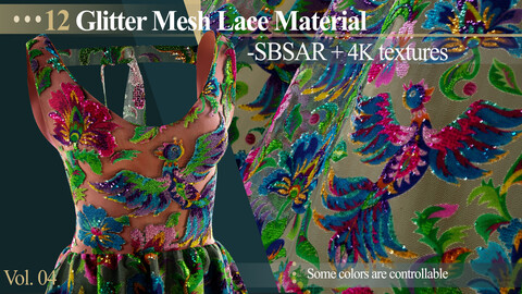 12 Glitter Mesh Lace Material (-SBSAR + 4K textures)