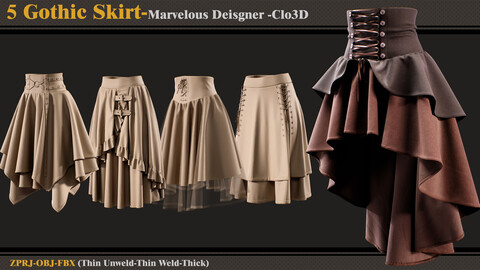 5 Gothic Skirts/Marvelous Designer-Clo3D (ZPRJ + FBX + OBJ)
