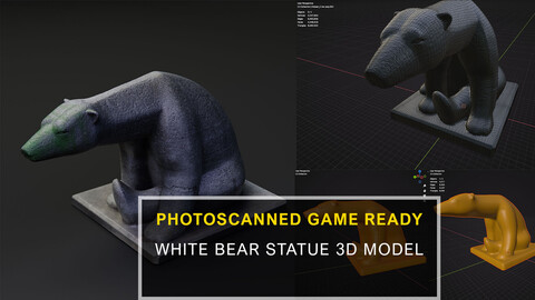 Realistic White Bear Statue 3D Model - Game ready 8K-4K high poly and low poly 3d asset