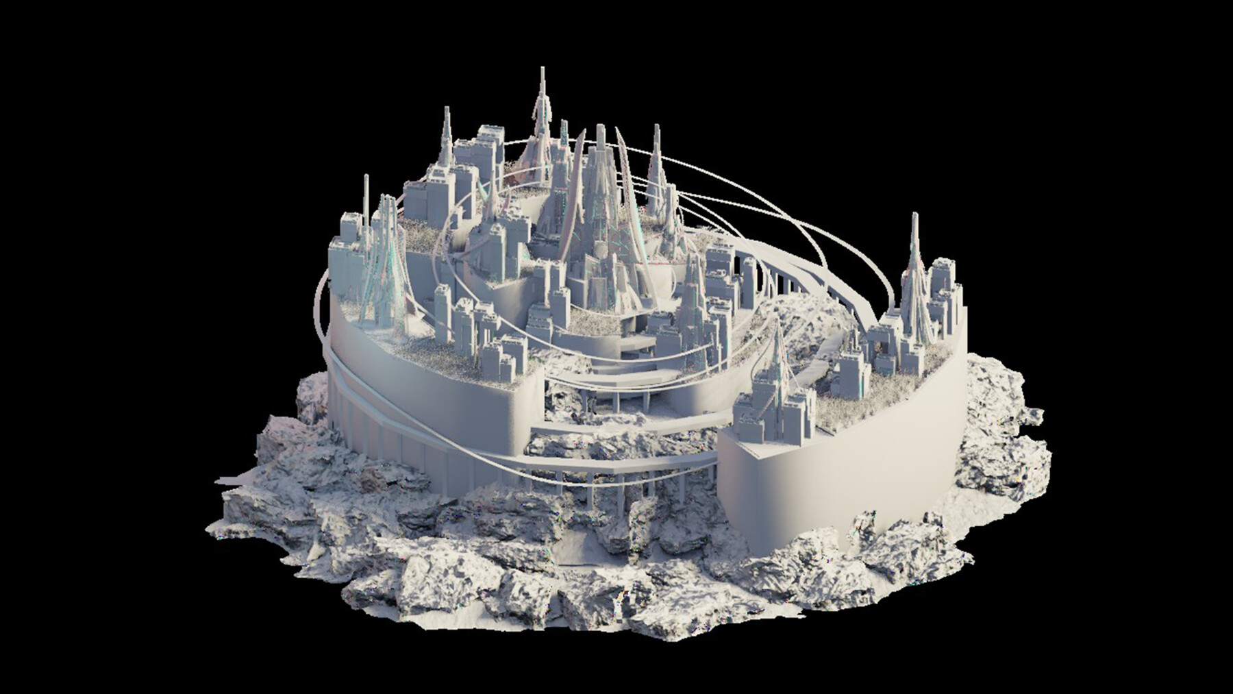 Minas Tirith as a modern, futuristic city. Digital Art