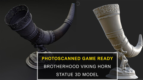 Vikings with our Realistic Viking Horn Statue 3D Model - 4K - hight poly andLow poly versions