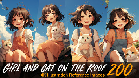 Girl and Cat on the Roof VOL.27 | 4K Reference Images