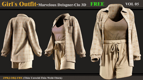 Girl's Outfit- Marvelous Designer/Clo3d + OBJ + FBX (vol 5)FREE