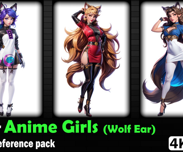 anime girl with wolf pack