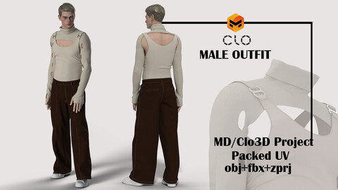 Men's outfit (jacket, pants, shirt, t-shirt). Marvelous Designer/Clo3d project+OBJ