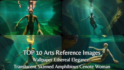 Ethereal Elegance:  Translucent Skinned Amphibious Cenote Woman | TOP 10 Arts Wallpaper Reference Images