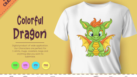 Colorful cartoon dragon. Fantasy clipart.