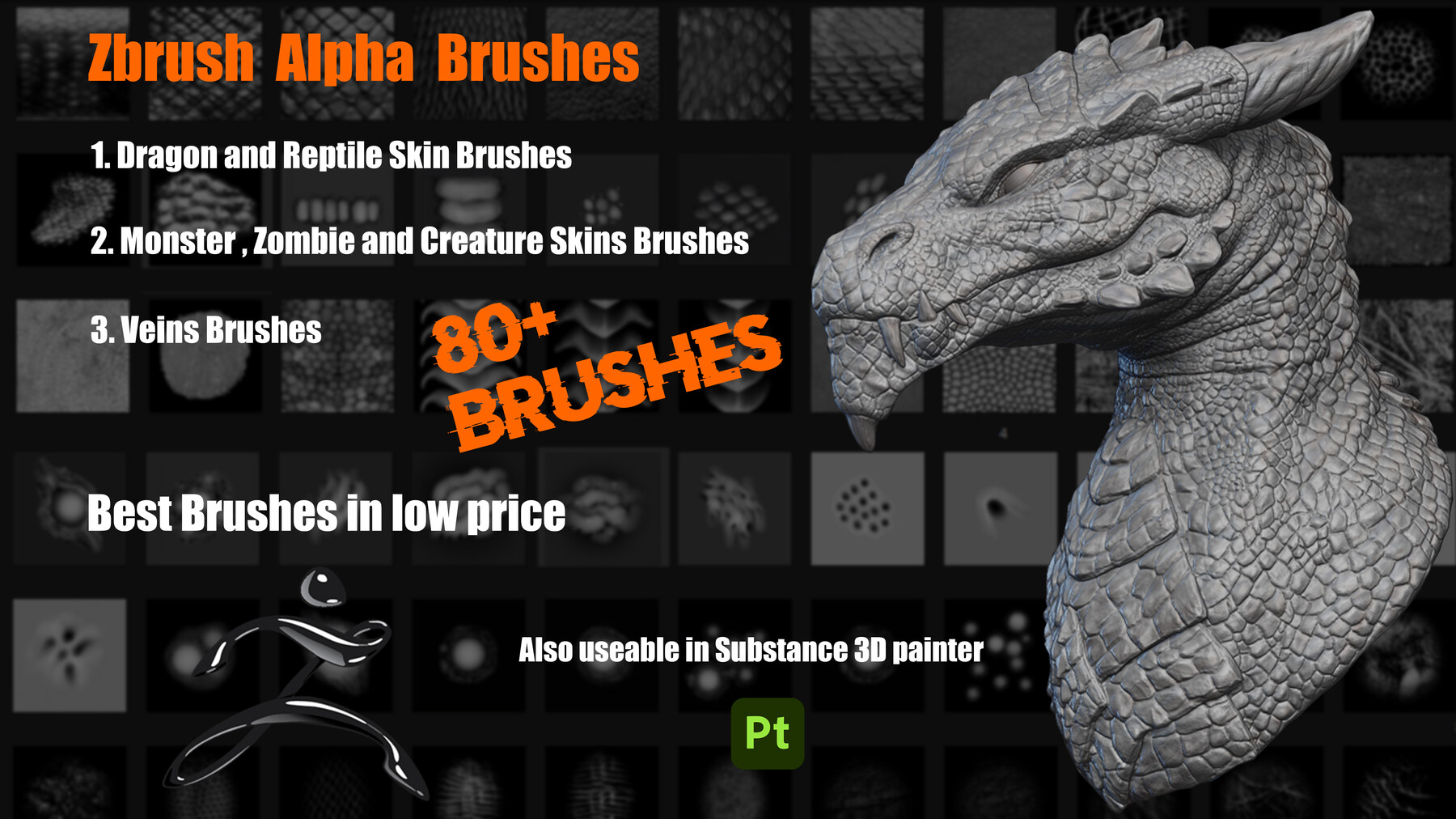 ArtStation - Zbrush Alpha Brushes 80+ | Brushes