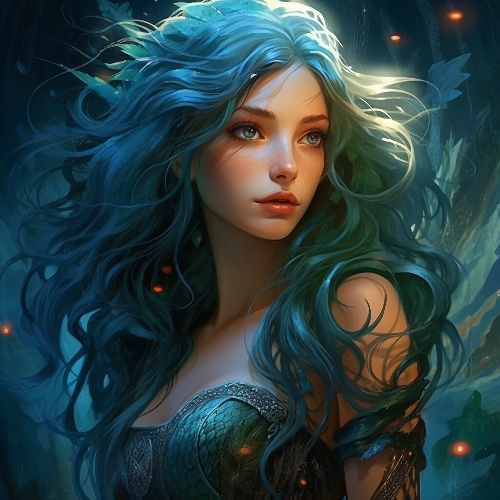 ArtStation - Moonlit Azure: A Blue-Haired Muse Amidst Nature's ...