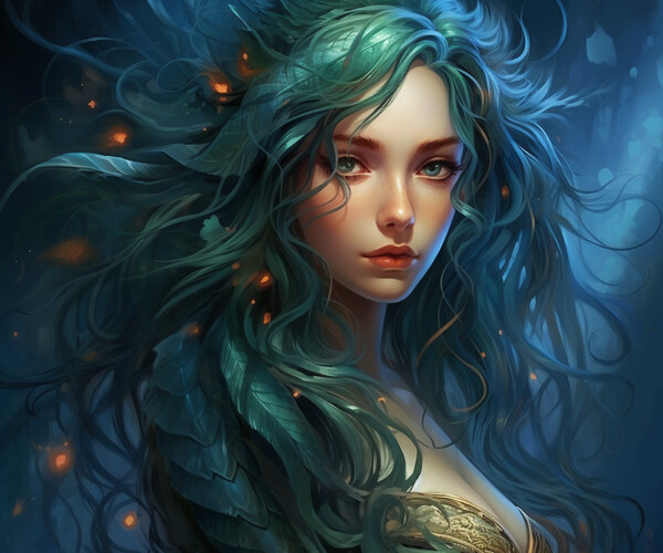 ArtStation - Moonlit Azure: A Blue-Haired Muse Amidst Nature's ...