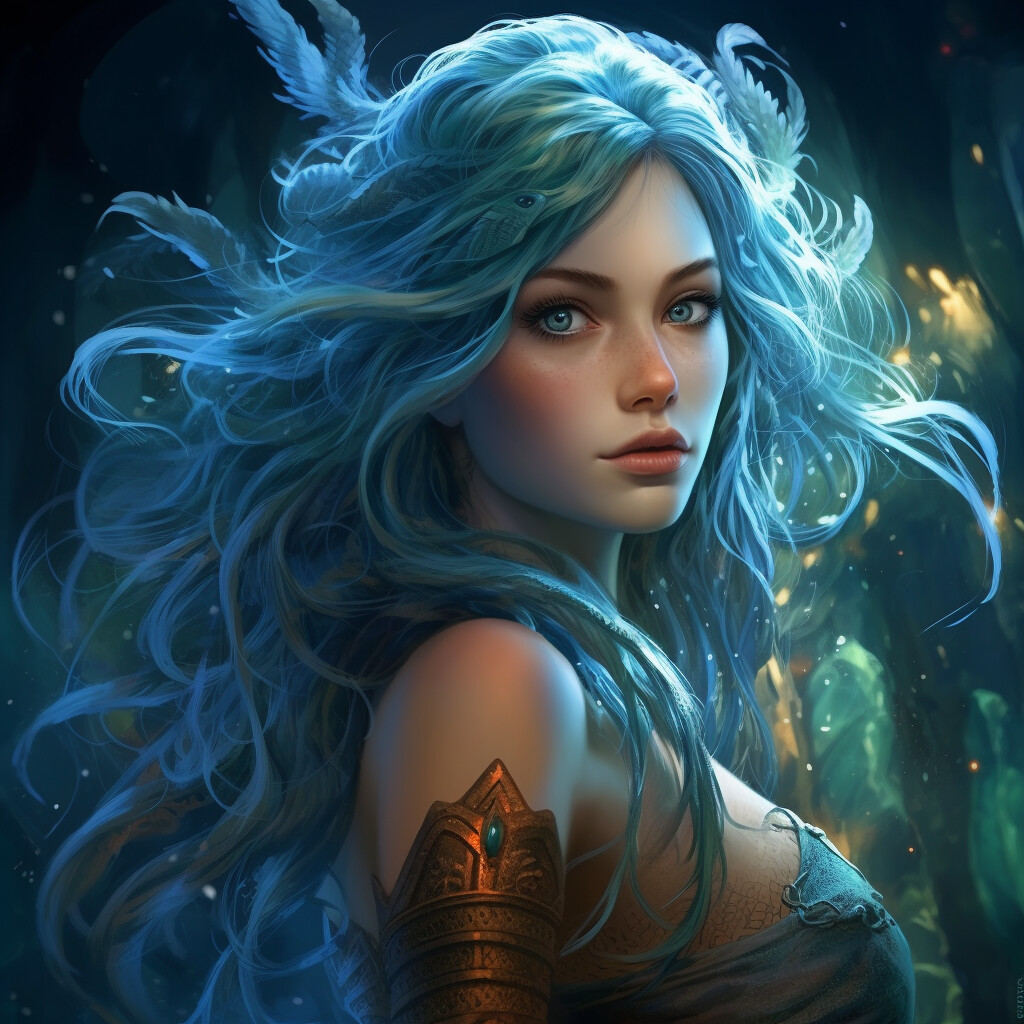 ArtStation - Moonlit Azure: A Blue-Haired Muse Amidst Nature's ...