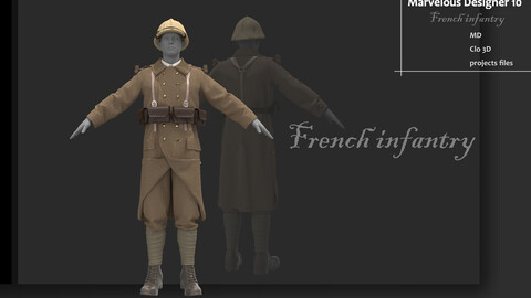 French infantry Uniform__Marvelous Designer, CLO3D_OBJ & FBX