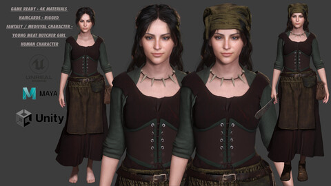 AAA 3D FANTASY MEDIEVAL CHARACTER - YOUNG MEAT BUTCHER GIRL (REALISTIC STYLE)