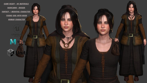 AAA 3D FANTASY MEDIEVAL CHARACTER - YOUNG BEAUTIFUL GIRL (REALISTIC STYLE)
