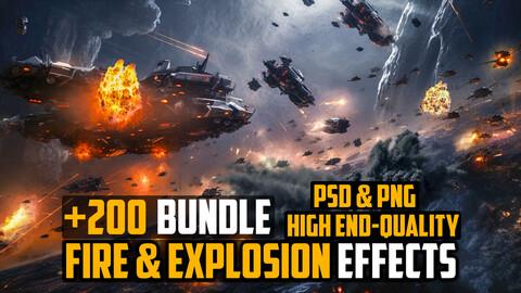 +200 Fire & Explosion Effects Bundle - 4k (PNG & PSD Files) - High Quality