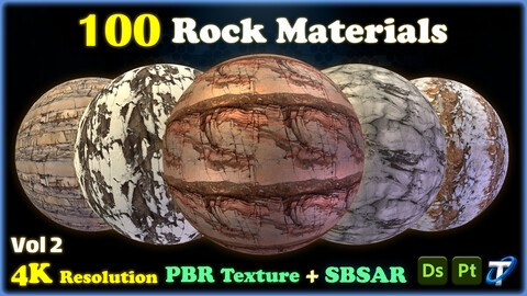 100 Rock Materials - SBSAR + PBR Textures (MEGA Bundle) - Vol 2