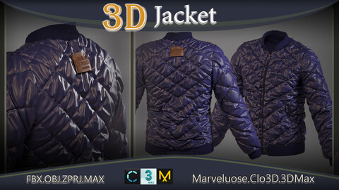 3D puffer jacket+Clo3D/Marvelous/3DMax+ZPRJ/OBJ/FBX/MAX+texture+A Pose