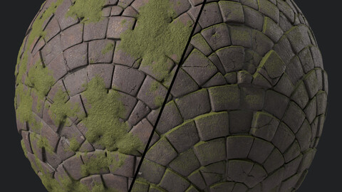 Pavement Materials 76- Stone Mossy | Sbsar Pbr 4k Seamless