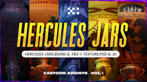 5 Models of Hercules Jars / Blender / OBJ / FBX / PSD - Cartoon Assets Pack VOL 1
