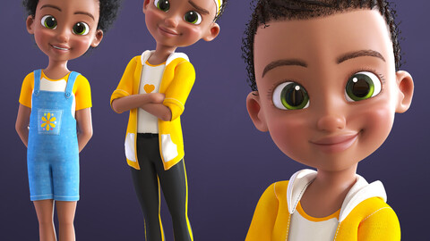 Cartoon Afro Girl 2 - Toon Rigged Child Character