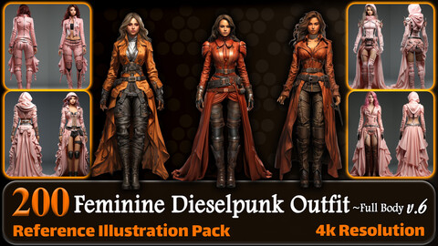 200 Feminine Dieselpunk Outfit Reference Pack | 4K | v.6