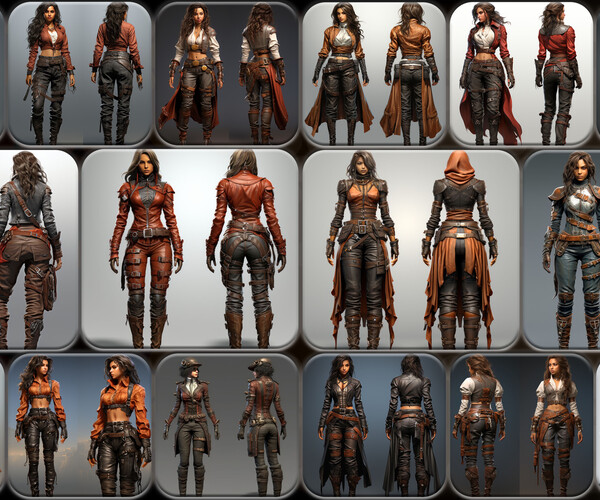 Artstation - 200 Feminine Dieselpunk Outfit Reference Pack 