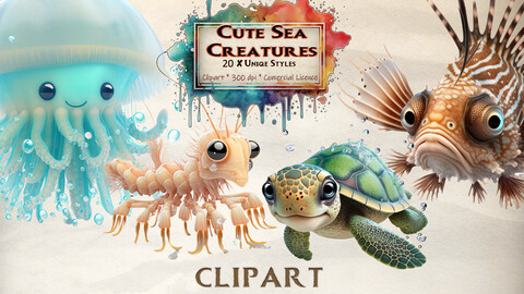 Under the sea clipart cute sea animals clipart bundle cute fish baby jellyfish shark turtle ocean children tide pool animal clipart PNG