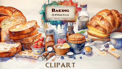 Baking Clipart Watercolor Baking Pictures Clipart Bundle Bake Sale Illustration baking pastry chef Vintage Birthday celebration