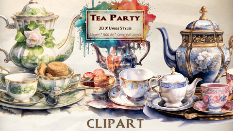 Tea Clipart Watercolor teapot clipart bundle afternoon tea English flower floral teapot with teacup clipart PNG set