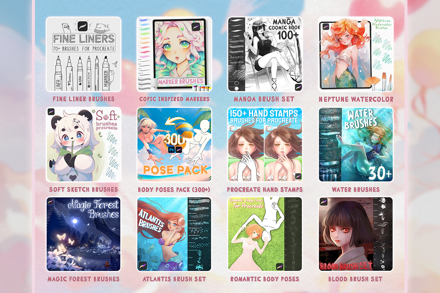 32 Procreate Pose Stamps Procreate Anime Base Female 