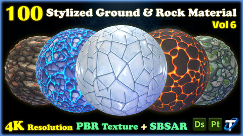 100 Stylized Ground and Rock Materials - SBSAR + PBR Textures (MEGA Bundle) - Vol 6