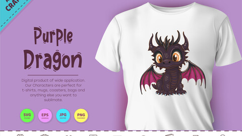 Cartoon purple dragon. Fantasy clipart.