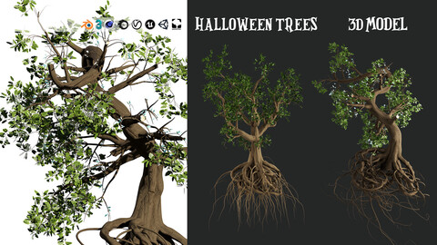 Low Poly Halloween Trees 3d model