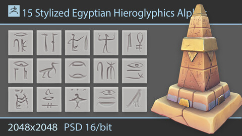 Stylized Egyptian Hieroglyphics Alphas