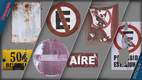 Decals of street and wall caps and street signs Volume 1 - "Normal map included" - ideal for 3d artists and illustrators