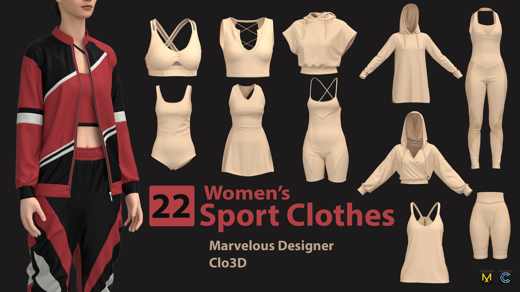 22 Women's Sport Clothes + Zprj +Obj + Fbx