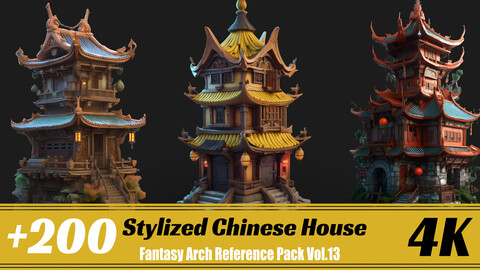 +200 Stylized Chinese House | 4K | Fantasy Arch Reference Pack Vol.13