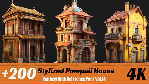 +200 Stylized Pompeii House | 4K | Fantasy Arch Reference Pack Vol.14