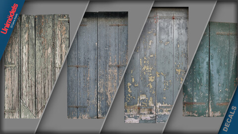 Decals rusty windows and doors from abandoned houses - Ideal for Photoshop and Substance painter - Normal map texture included