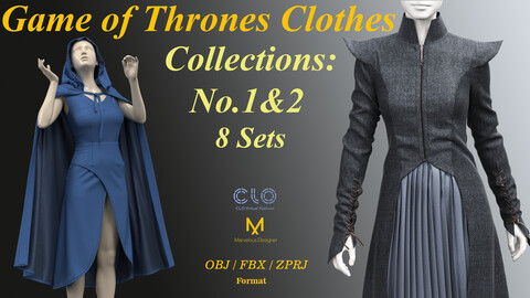 8 Sets of Game of Thrones Clothes/ ZPRJ/ OBJ/ FBX