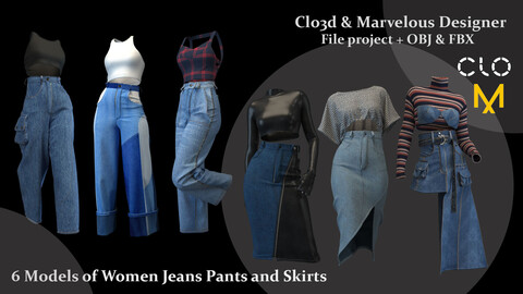 A Collection of 6 Models Women Jeans Pants & Skirts