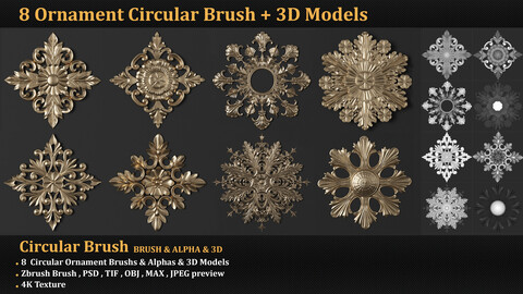 8 Ornament Circular 3D model  Brush alpha