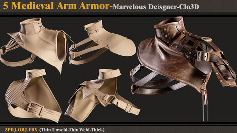 5 Medieval Arm Armor/Marvelous Designer-Clo3D (ZPRJ + FBX + OBJ)