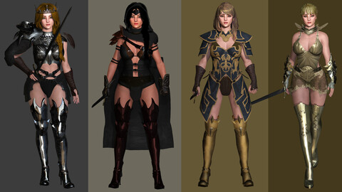 AAA 3D Fantasy Female Character Pack 01 - 4 Realistic Character